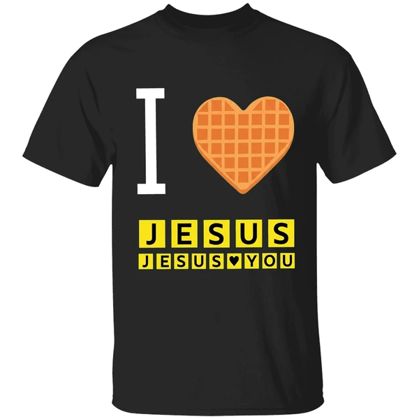 Bryce Crawford Wearing I Love Jesus Jesus Loves You Waffle House Shirt