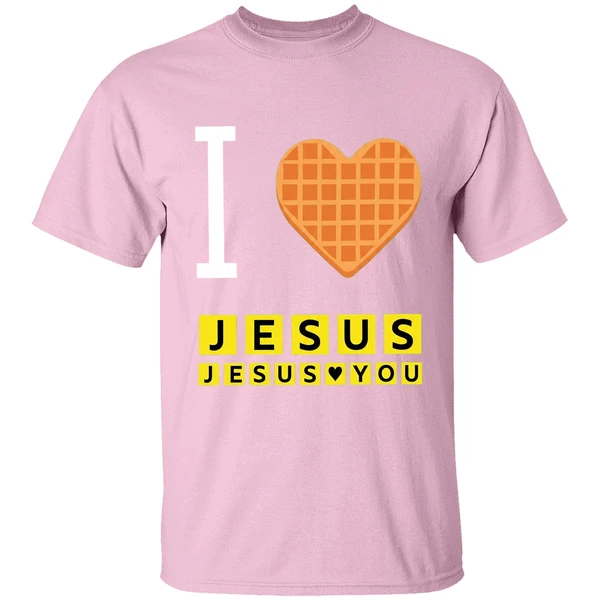 Bryce Crawford Wearing I Love Jesus Jesus Loves You Waffle House Shirt - Image 3