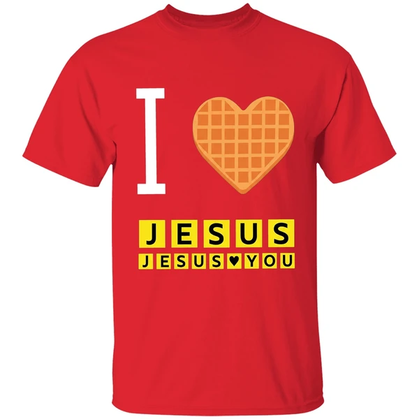 Bryce Crawford Wearing I Love Jesus Jesus Loves You Waffle House Shirt - Image 7