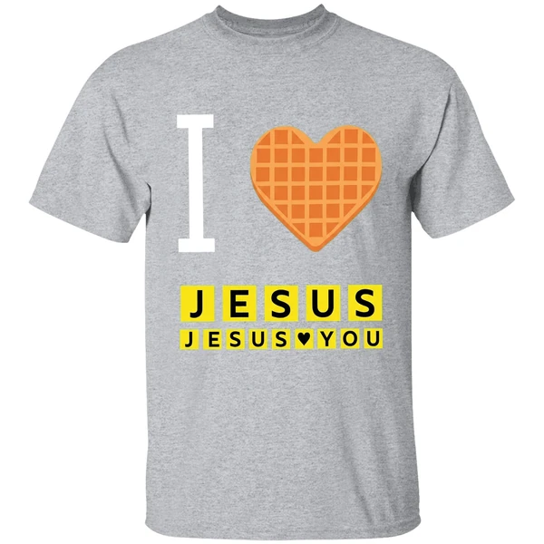 Bryce Crawford Wearing I Love Jesus Jesus Loves You Waffle House Shirt - Image 9