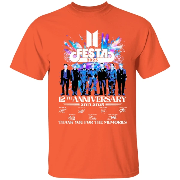 bts festa 2025 12th anniversary 2013 2025 signature thank you for the memories shirt orange