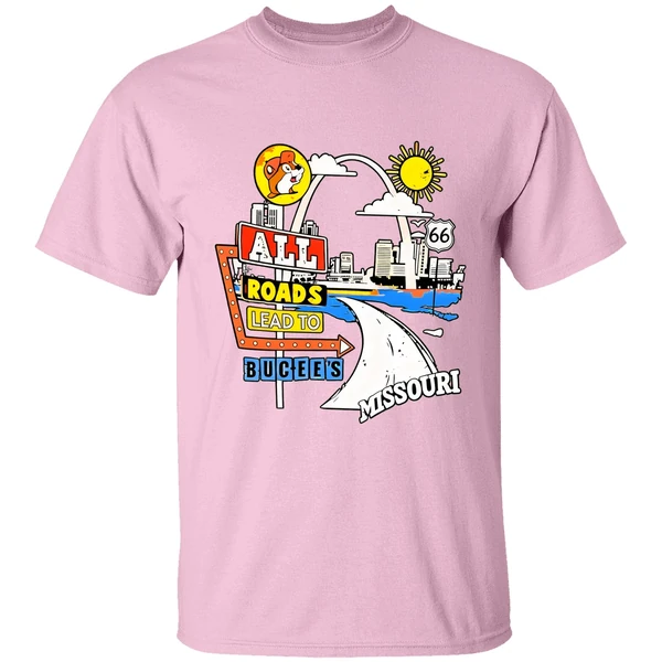 buc ees missouri route 66 all reads lead to buc ees shirt lightpink