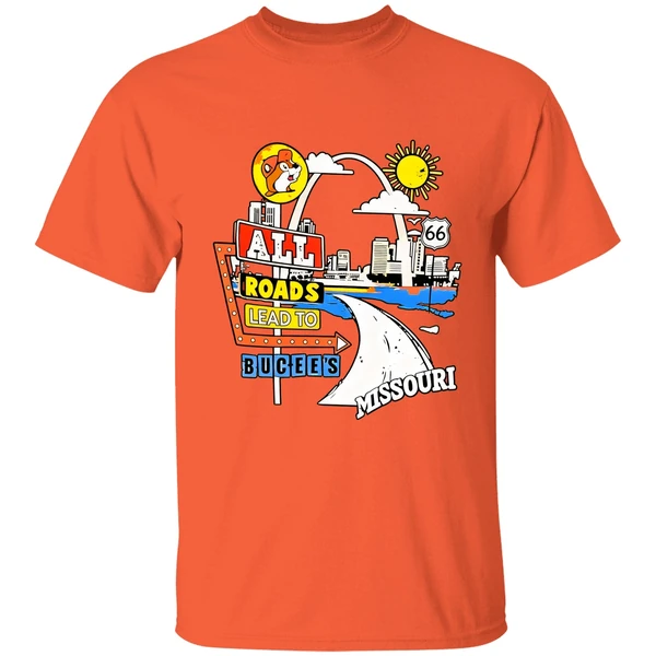 buc ees missouri route 66 all reads lead to buc ees shirt orange