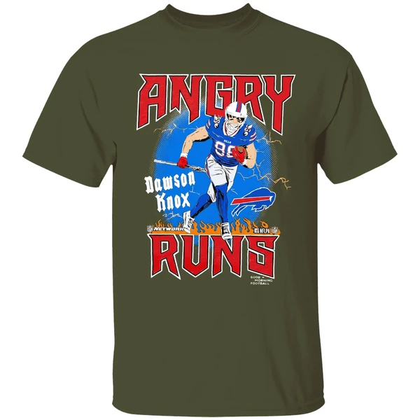 buffalo bills football dawson knox player angry runs good morning football shirt militarygreen