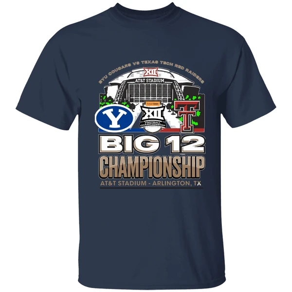 byu vs texas tech 2025 big 12 football championship att stadium shirt navy