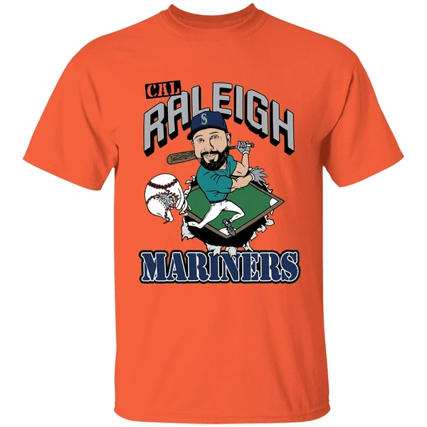 cal raleigh mlb seattle mariners catcher player caricature shirt orange