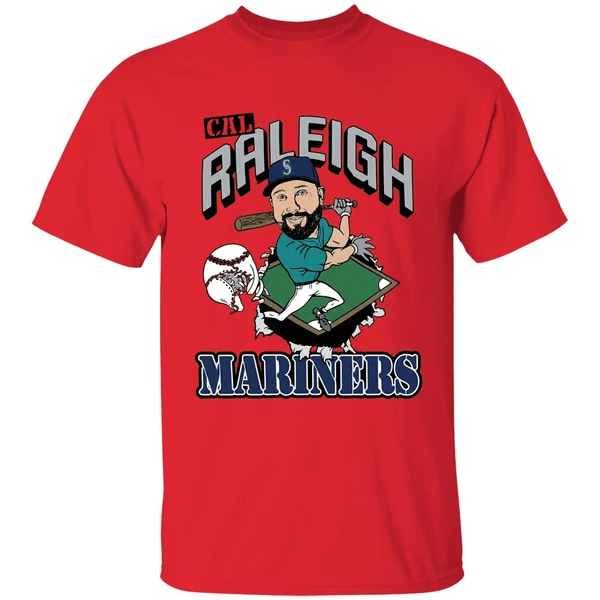 cal raleigh mlb seattle mariners catcher player caricature shirt red