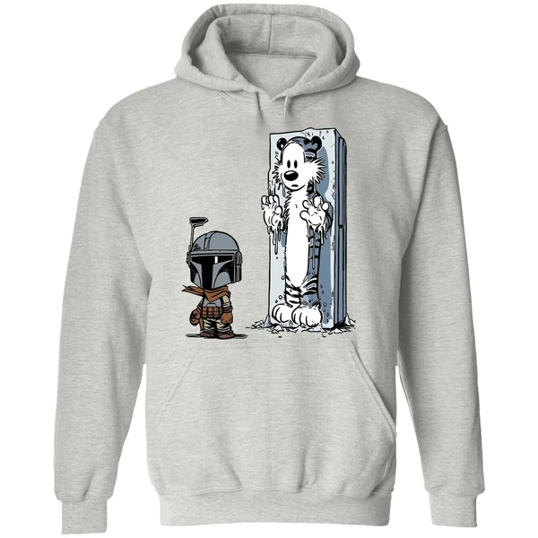 Calvin And Hobbes Boba Fett And Han Solo Frozen In Carbonite Hoodie - Image 9