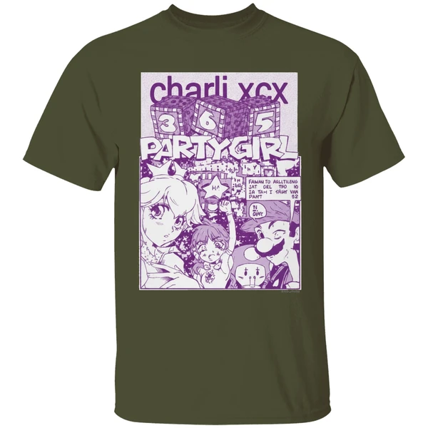 charli xcx 365 mario party girl comics style shirt militarygreen