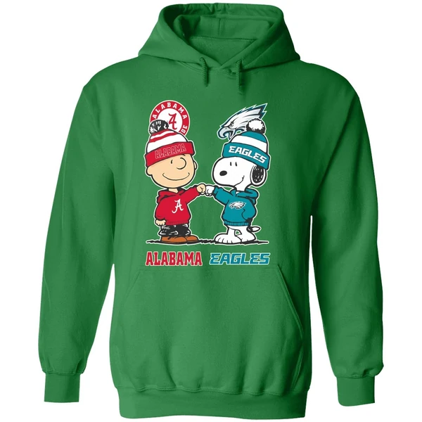 Charlie Brown And Snoopy Alabama Crimson Tide X Philadelphia Eagles Hoodie - Image 2