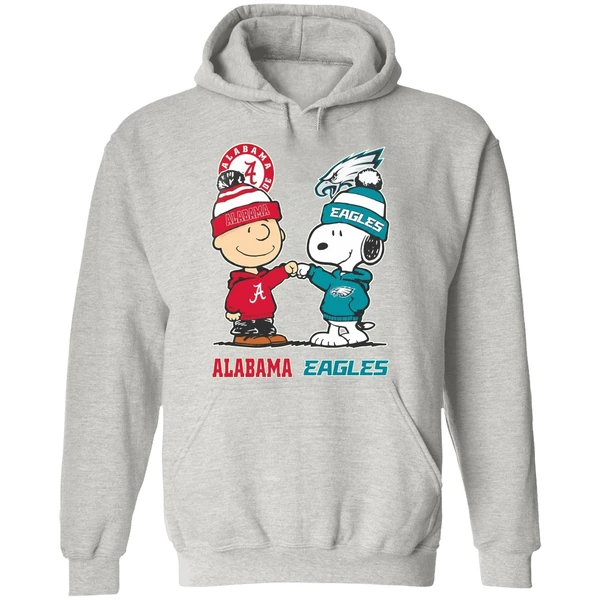 Charlie Brown And Snoopy Alabama Crimson Tide X Philadelphia Eagles Hoodie - Image 9