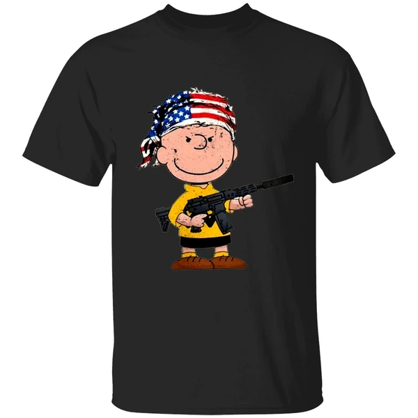 Charlie Brown With Gun American Flag Shirt