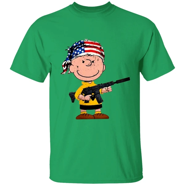 Charlie Brown With Gun American Flag Shirt - Image 2