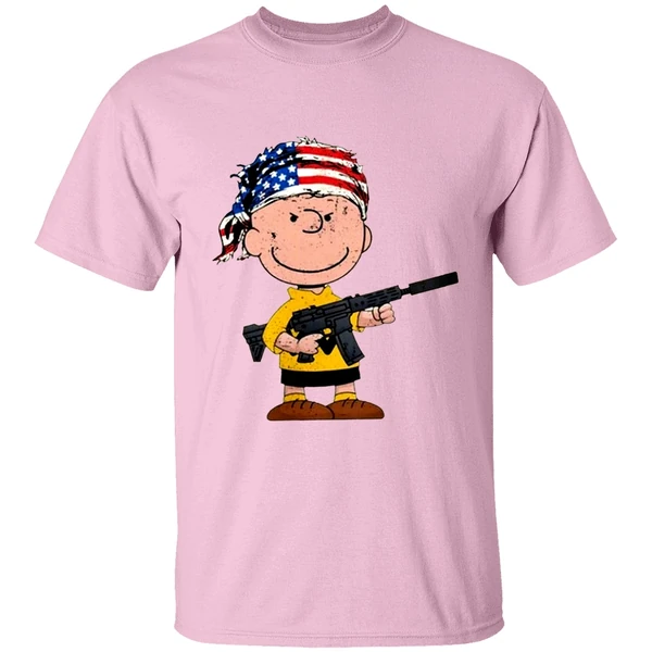 Charlie Brown With Gun American Flag Shirt - Image 3