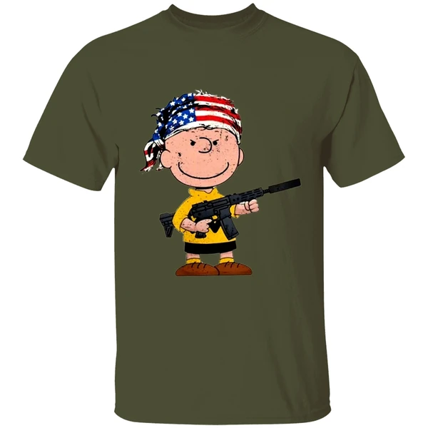 charlie brown with gun american flag shirt militarygreen