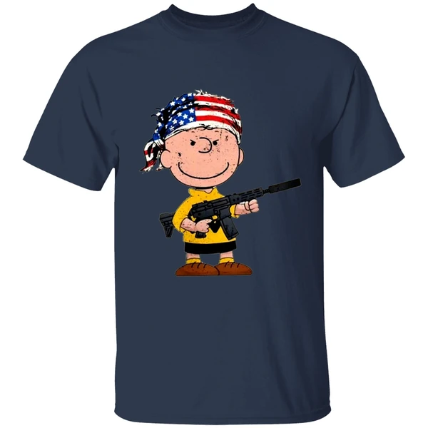 charlie brown with gun american flag shirt navy