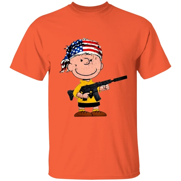 Charlie Brown With Gun American Flag Shirt - Image 6