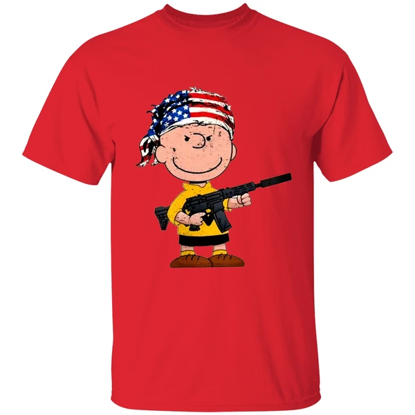 Charlie Brown With Gun American Flag Shirt - Image 7