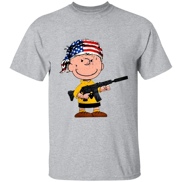 Charlie Brown With Gun American Flag Shirt - Image 9