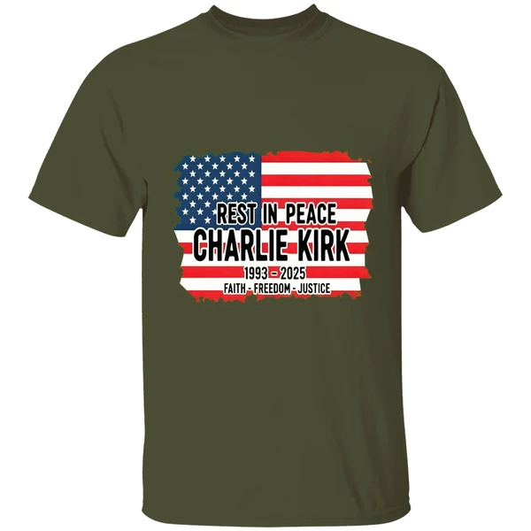 Charlie Kirk Memorial American Flag Rest In Peace 1993 2025 Faith Freedom Justice Shirt - Image 3
