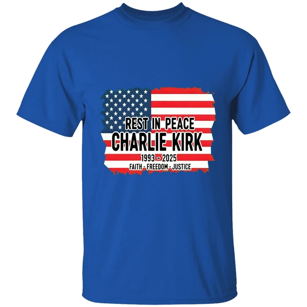 Charlie Kirk Memorial American Flag Rest In Peace 1993 2025 Faith Freedom Justice Shirt - Image 7