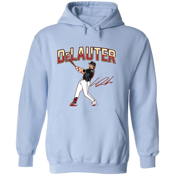 Chase Delauter Cleveland Guardians Baseball Slugger Swing Signature Hoodie - Image 4