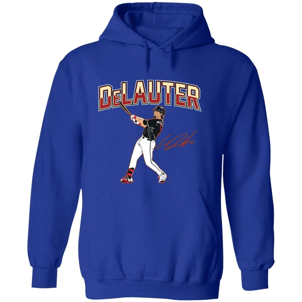 Chase Delauter Cleveland Guardians Baseball Slugger Swing Signature Hoodie - Image 7