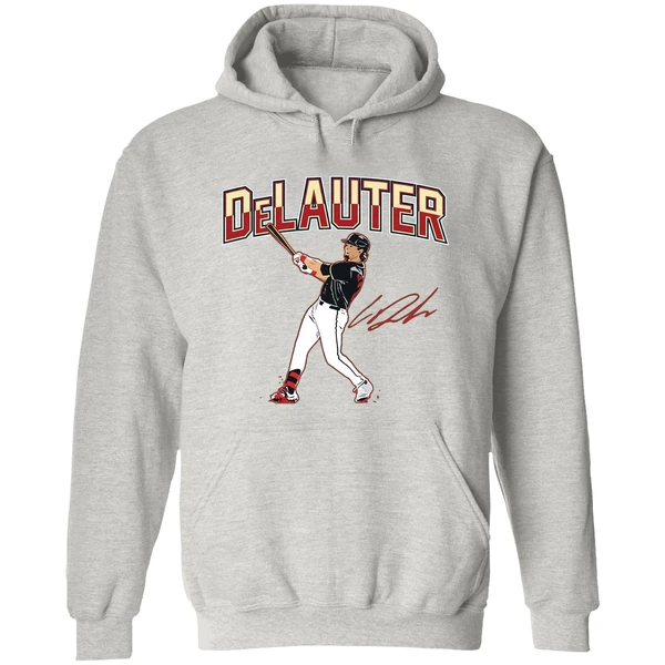 Chase Delauter Cleveland Guardians Baseball Slugger Swing Signature Hoodie - Image 9