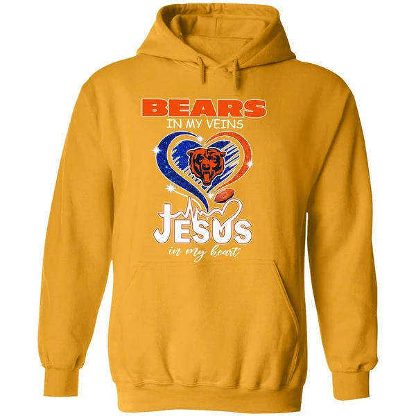 Chicago Bears In My Veins Jesus In My Heart Hoodie