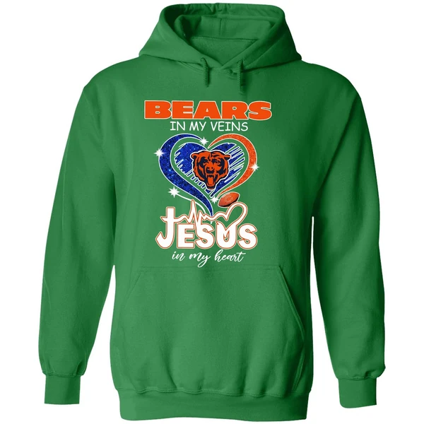 Chicago Bears In My Veins Jesus In My Heart Hoodie - Image 2