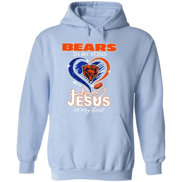 Chicago Bears In My Veins Jesus In My Heart Hoodie - Image 4