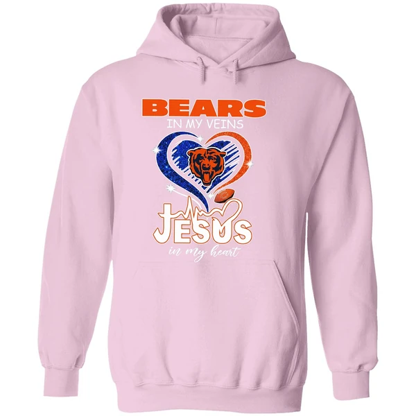 Chicago Bears In My Veins Jesus In My Heart Hoodie - Image 5