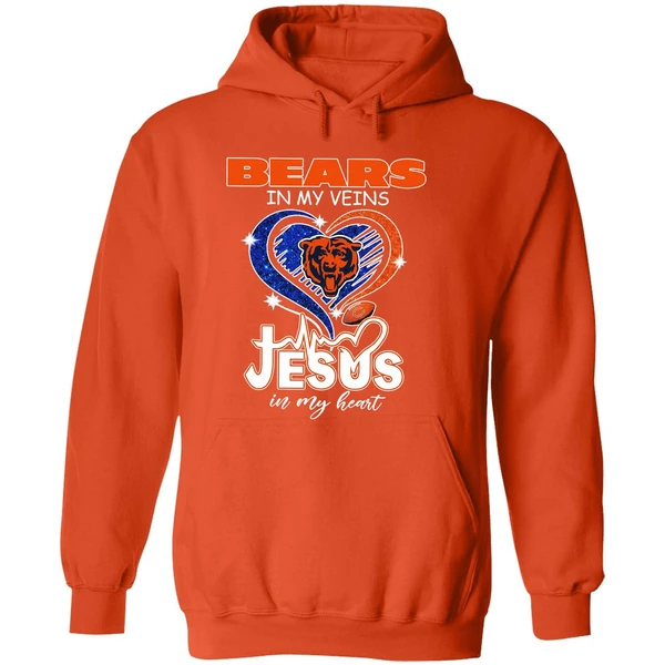 Chicago Bears In My Veins Jesus In My Heart Hoodie - Image 6