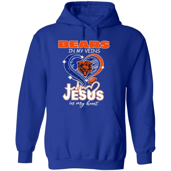 Chicago Bears In My Veins Jesus In My Heart Hoodie - Image 7