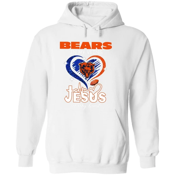 Chicago Bears In My Veins Jesus In My Heart Hoodie - Image 8