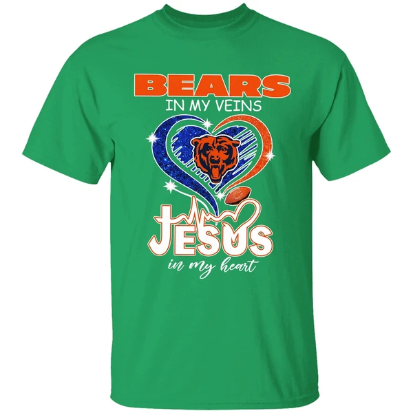 Chicago Bears In My Veins Jesus In My Heart Shirt - Image 2
