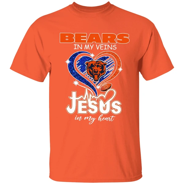 Chicago Bears In My Veins Jesus In My Heart Shirt - Image 6