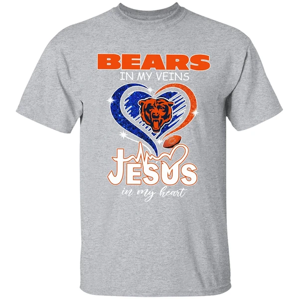 Chicago Bears In My Veins Jesus In My Heart Shirt - Image 9