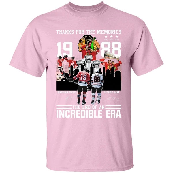 chicago blackhawks jonathan toews and patrick kane thank for the memories the end of an incredible era shirt lightpink