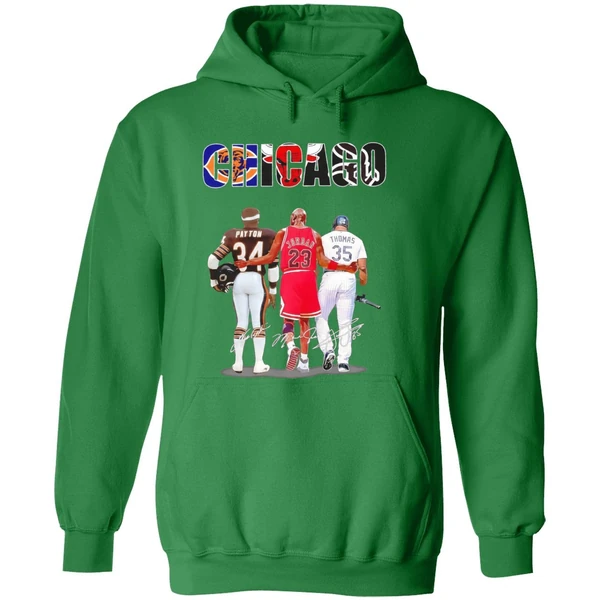 Chicago City 34 Walter Payton 23 Michael Jordan 35 Frank Thomas Hoodie - Image 2