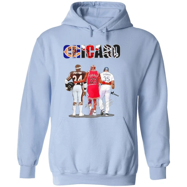 Chicago City 34 Walter Payton 23 Michael Jordan 35 Frank Thomas Hoodie - Image 4