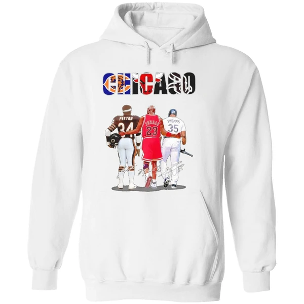 Chicago City 34 Walter Payton 23 Michael Jordan 35 Frank Thomas Hoodie - Image 8