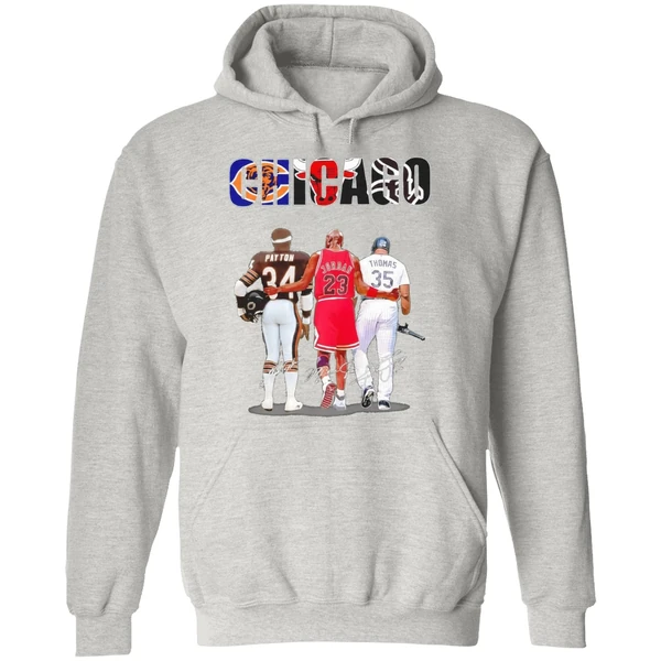 Chicago City 34 Walter Payton 23 Michael Jordan 35 Frank Thomas Hoodie - Image 9