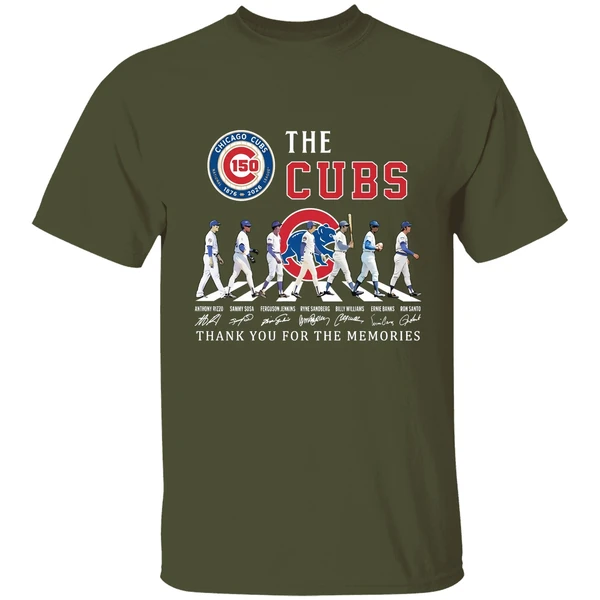 chicago cubs 150th anniversary players road thank you for the memories shirt militarygreen