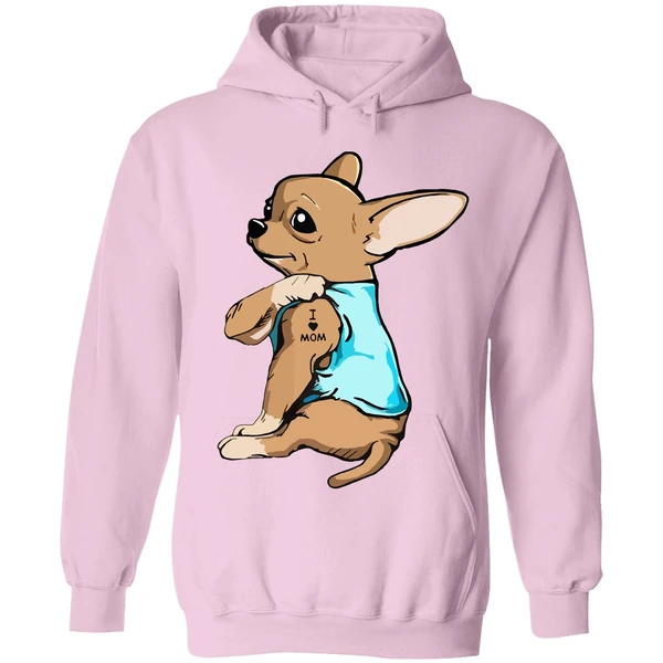 Chihuahua German Shepherd Dog Tattoo I Love Mom Hoodie - Image 4