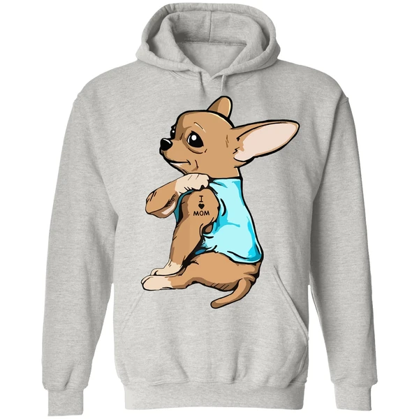 Chihuahua German Shepherd Dog Tattoo I Love Mom Hoodie - Image 7