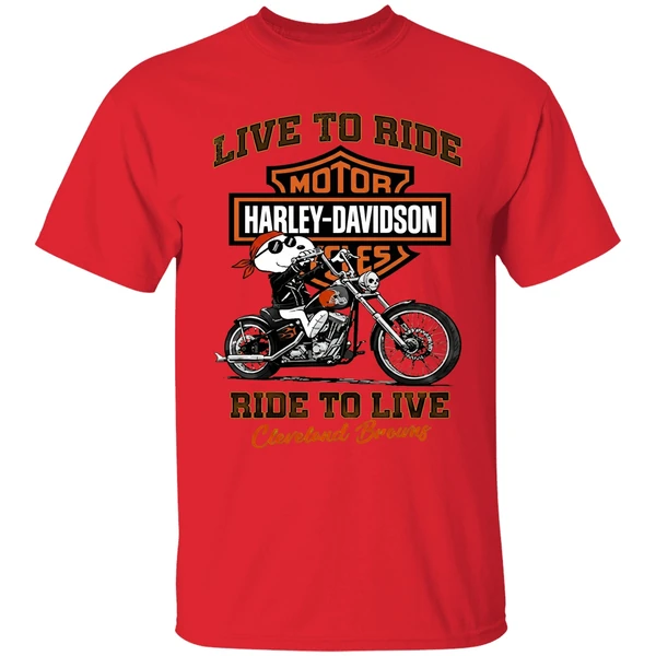Cleveland Browns Snoopy Motorcycle Harley Dadvidson Live To Ride Ride To Live Shirt - Image 4
