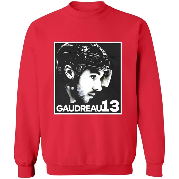 Cole Sillinger Walking The Blue Carpet Wearing A Johnny Gaudreau 13 Sweatshirt
