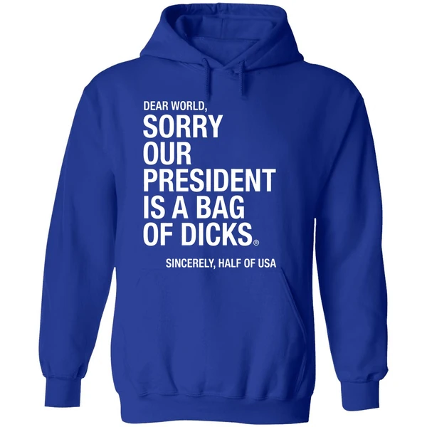 Dear World Sorry Our President Is A Bag Of Dicks Sincerely Half Of Usa Hoodie - Image 7