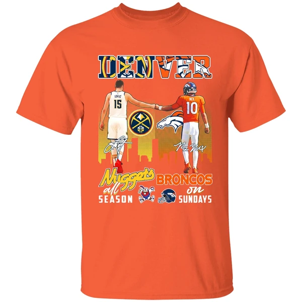 denver nuggets all season and broncos on sundays shirt orange